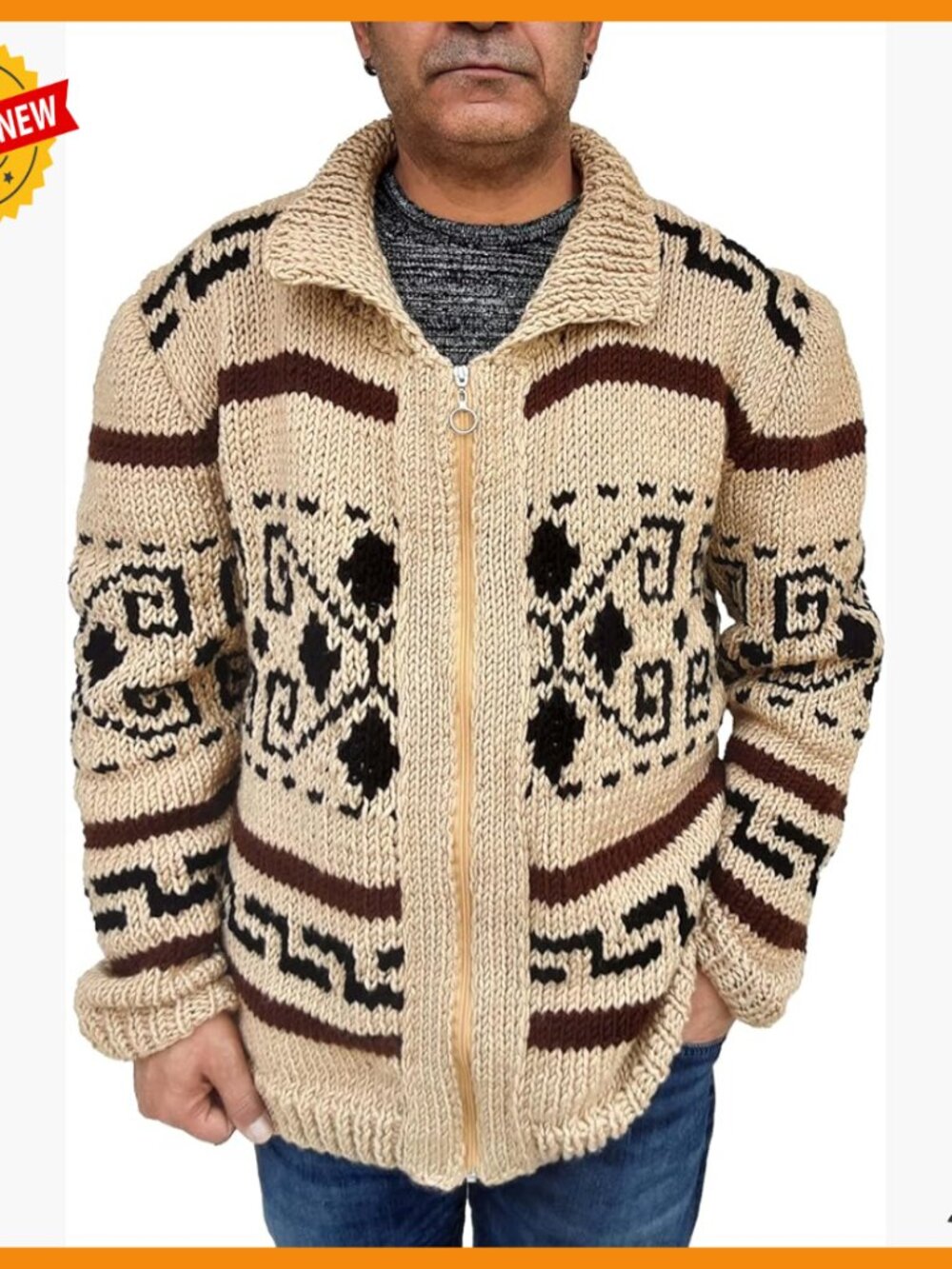 Chunky Knit Zip Cardigan Sweater Shawl Collar Relaxed Fit